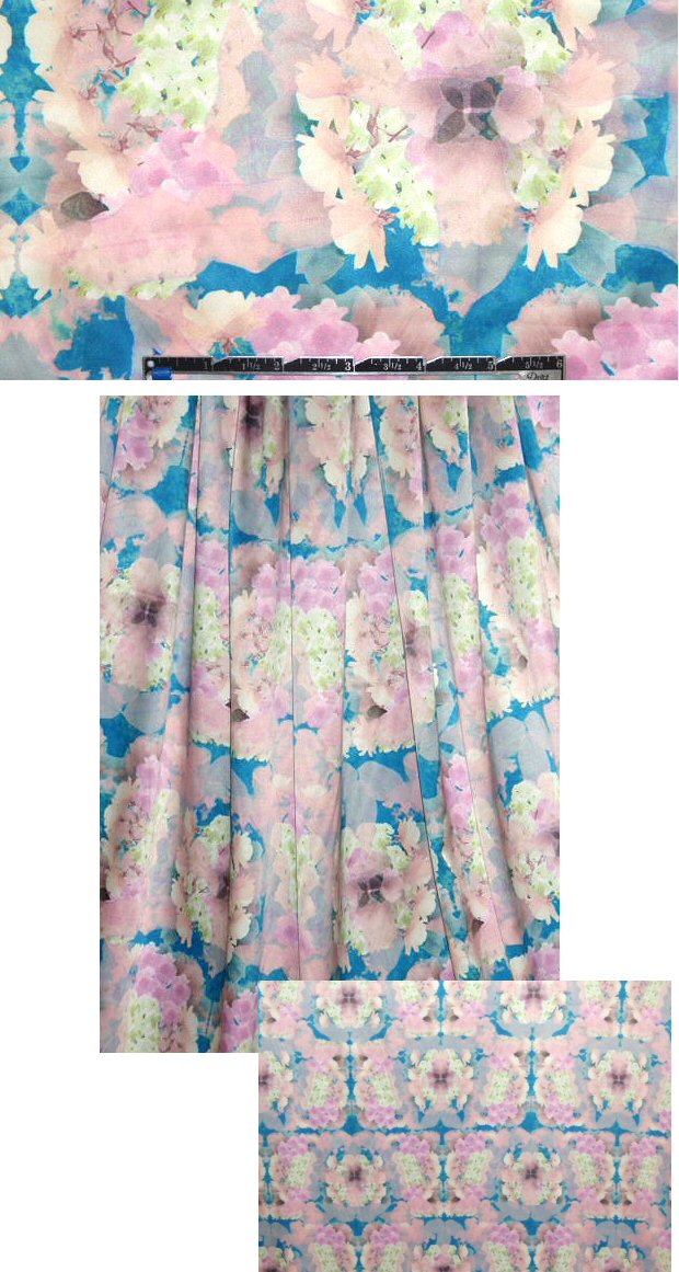NY designer pink/turq rorschach flower stretch charmeuse