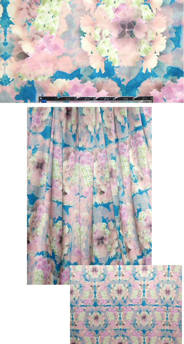 NY designer pink/turq rorschach flower stretch charmeuse