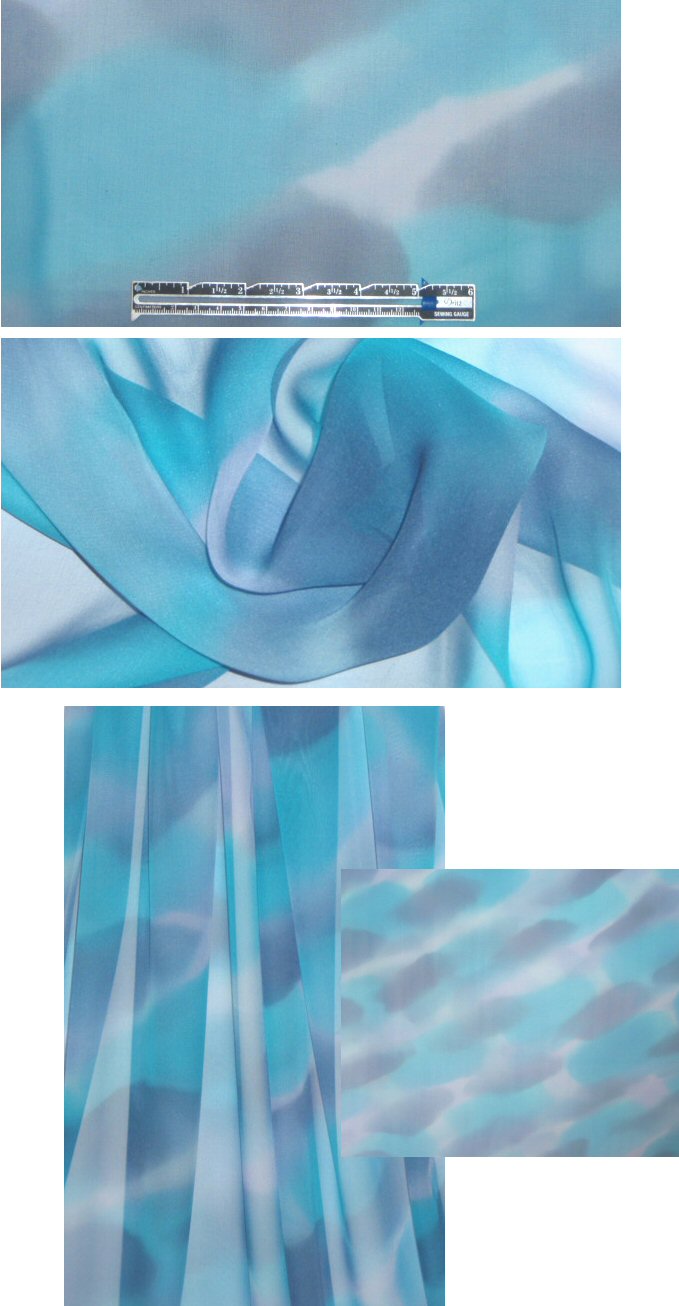NY designer clouds of blue stretch silk chiffon
