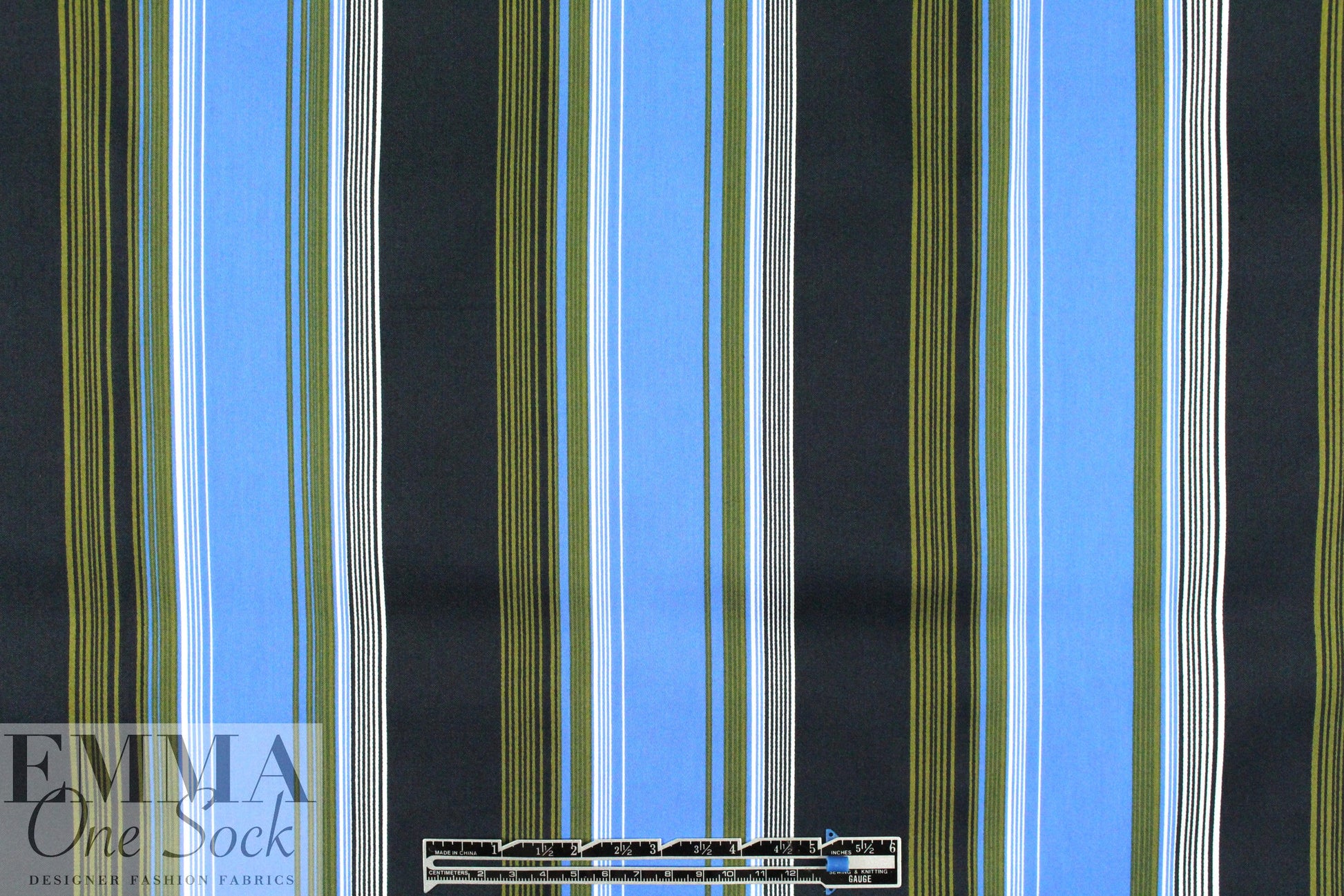 famous designer striped cotton stretch poplin - blue