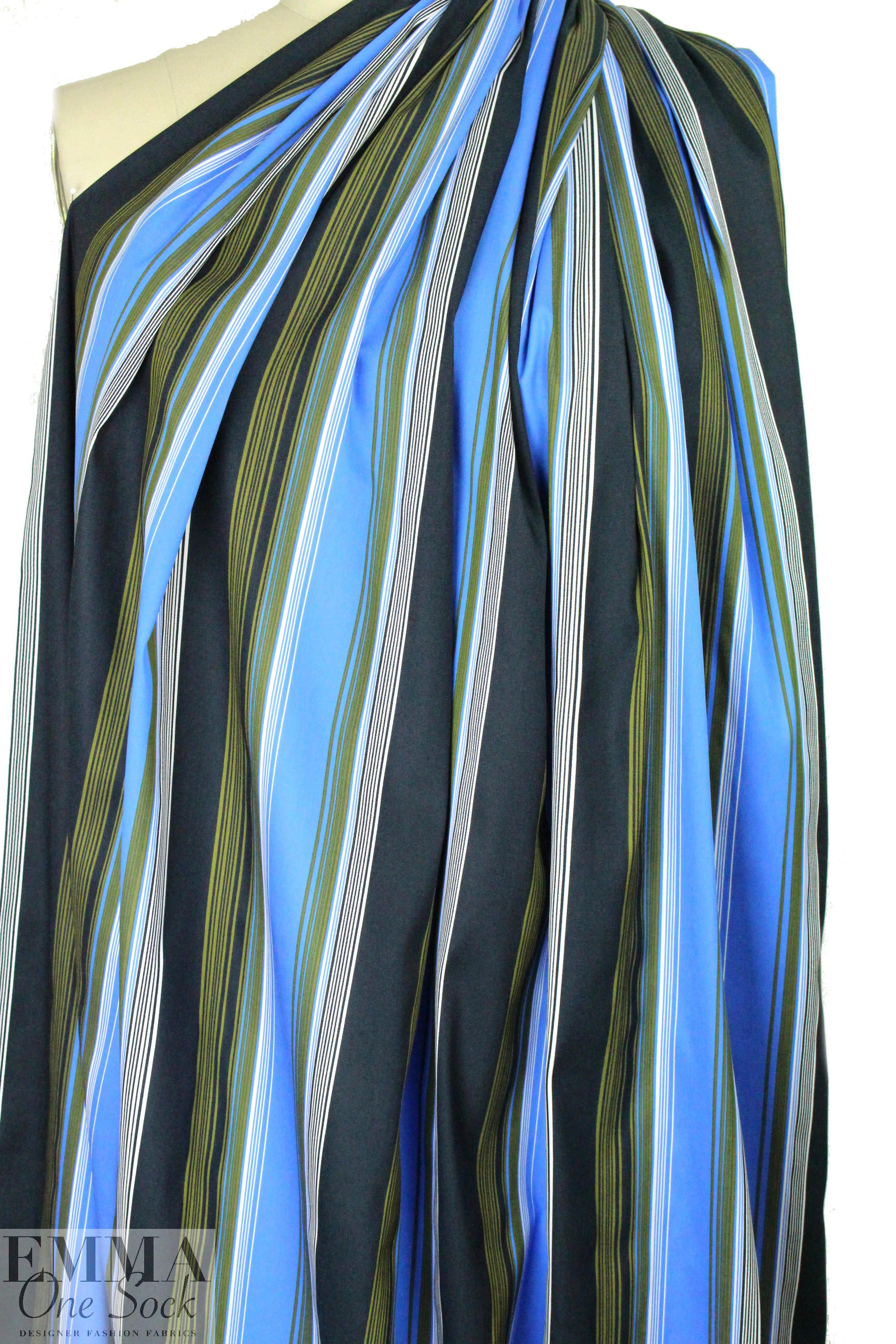 famous designer striped cotton stretch poplin - blue