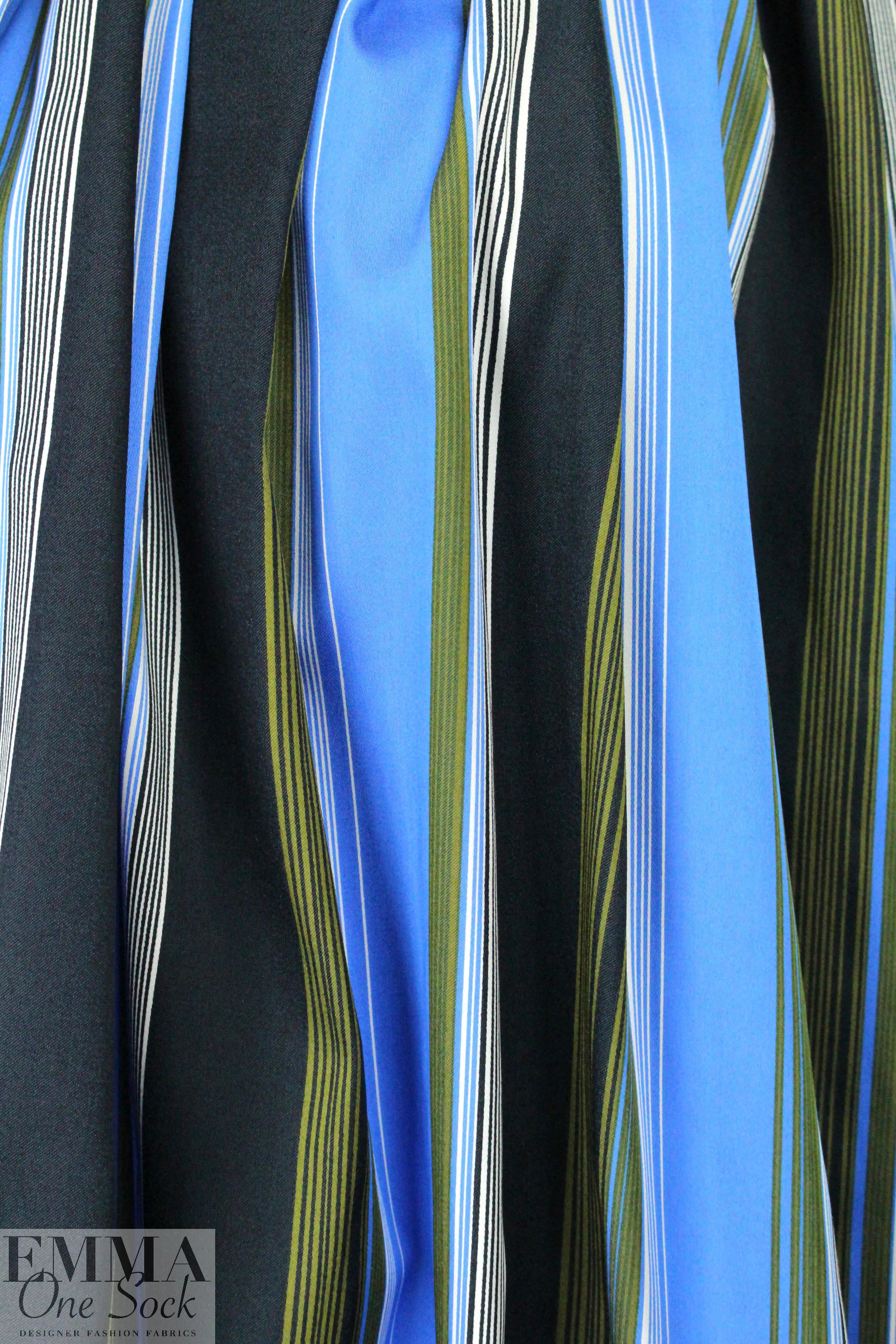 famous designer striped cotton stretch poplin - blue