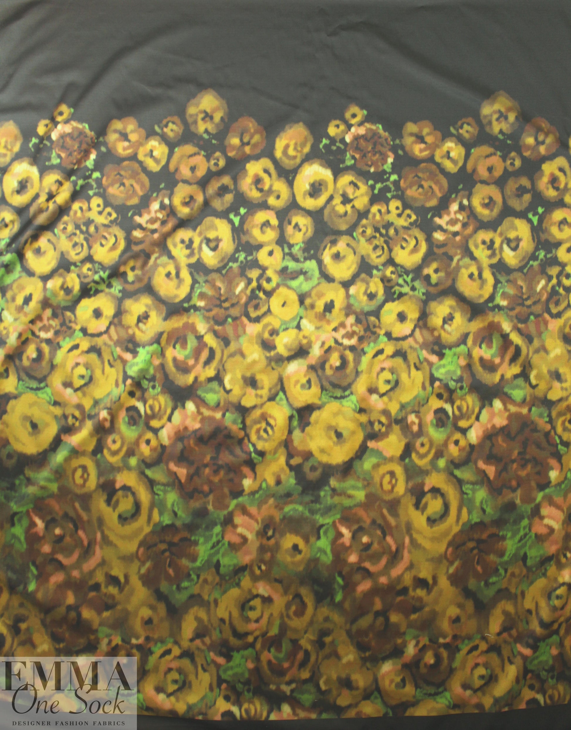 Italian painterly floral stretch cotton sateen panel 1.5 yds, One Panel