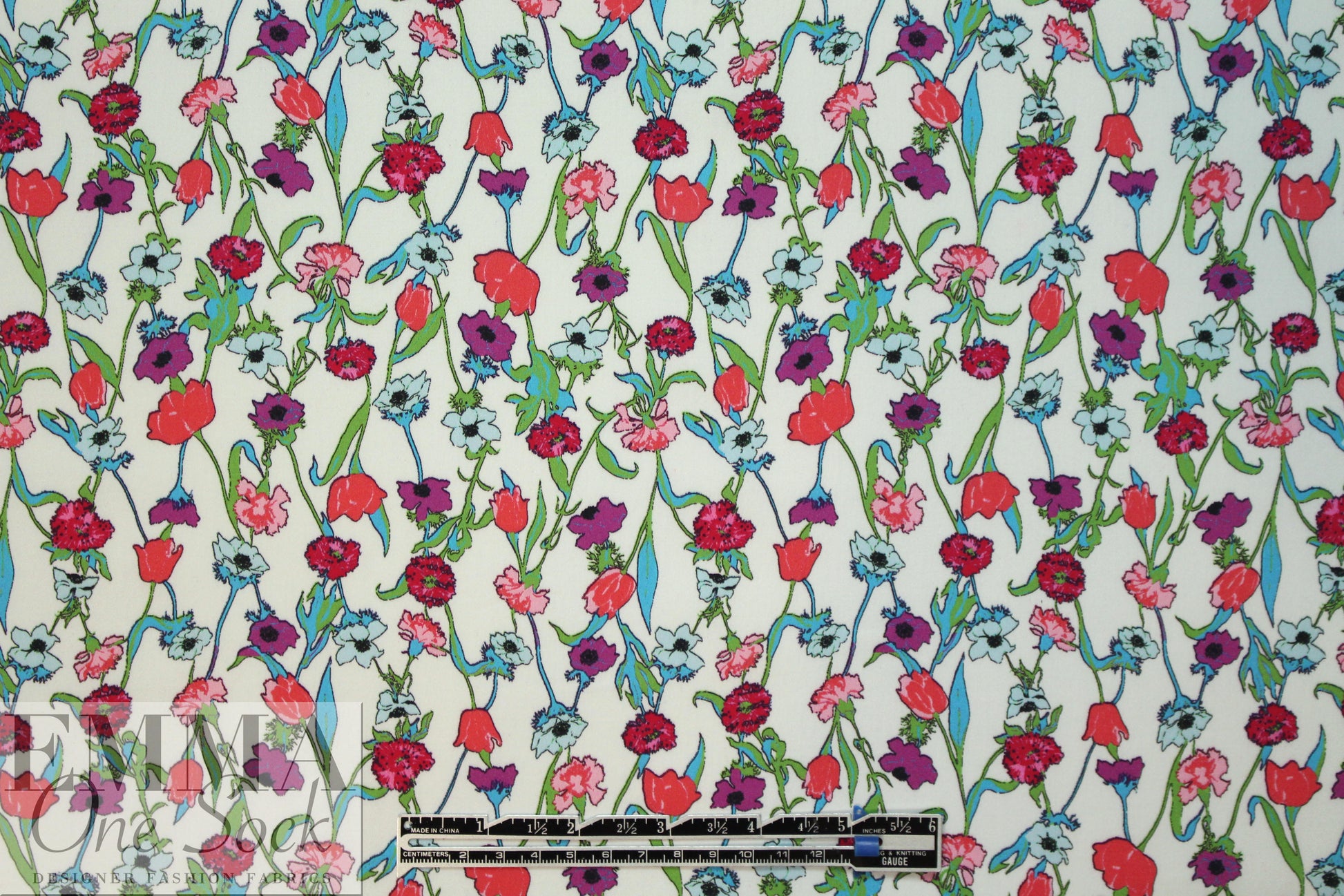 Italian light blue/violet floral cotton stretch woven 1.25 yds