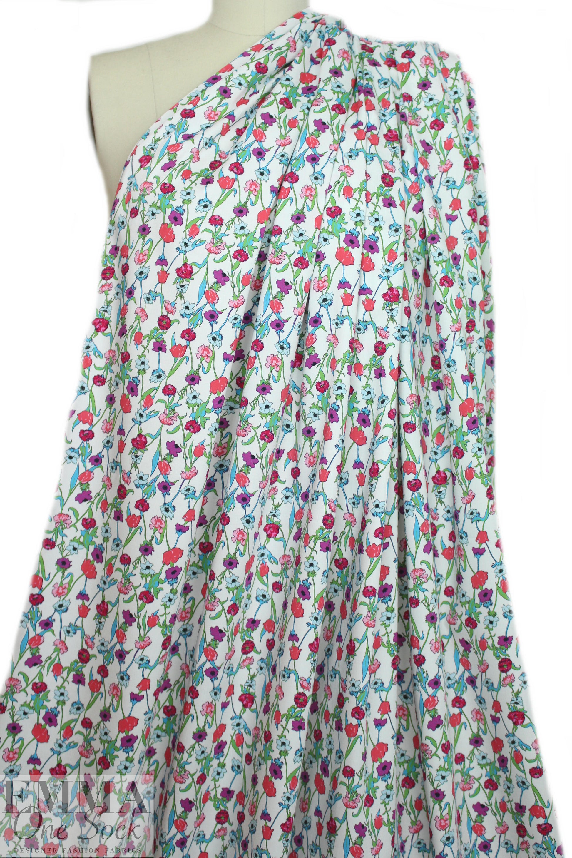Italian light blue/violet floral cotton stretch woven 1.25 yds