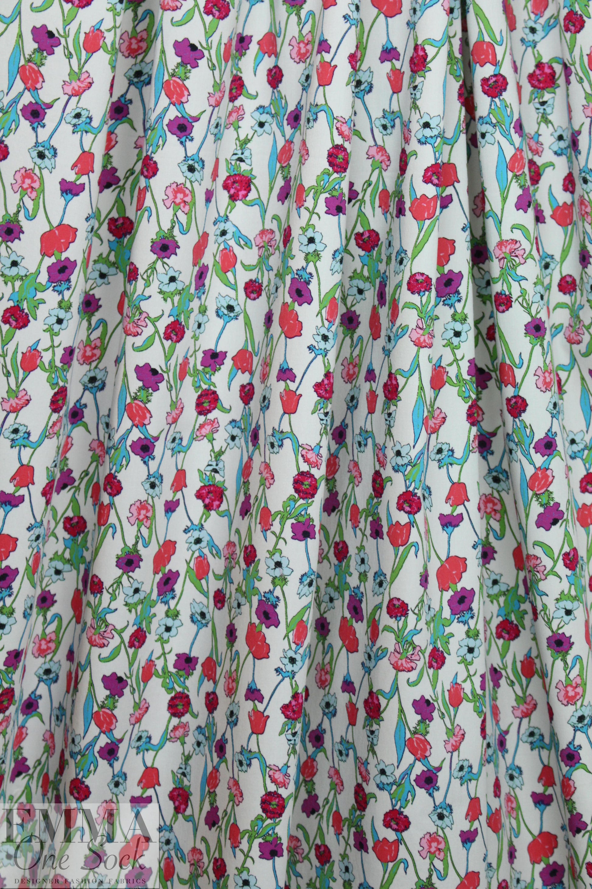 Italian light blue/violet floral cotton stretch woven 1.25 yds