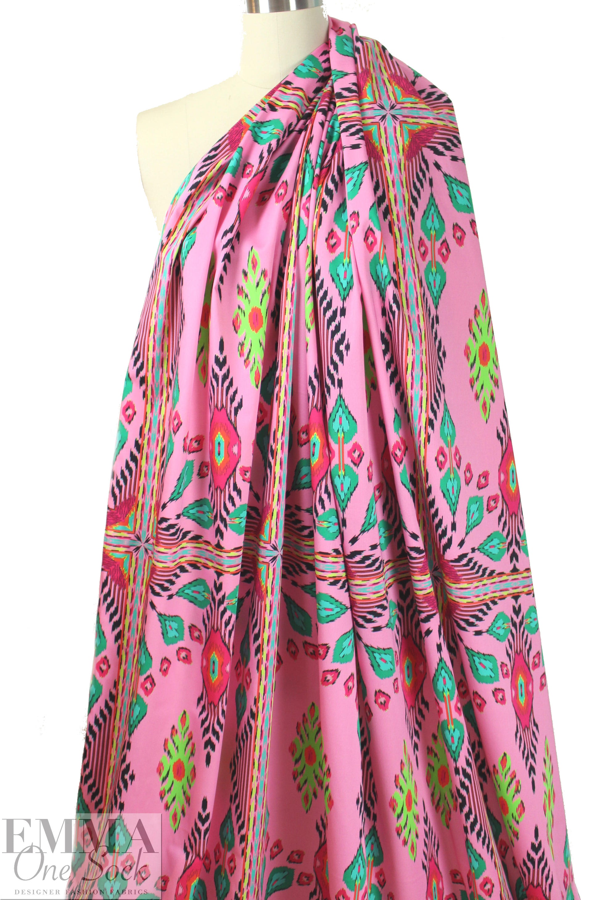 famous designer cotton stretch panel - pink southwest .5 yds