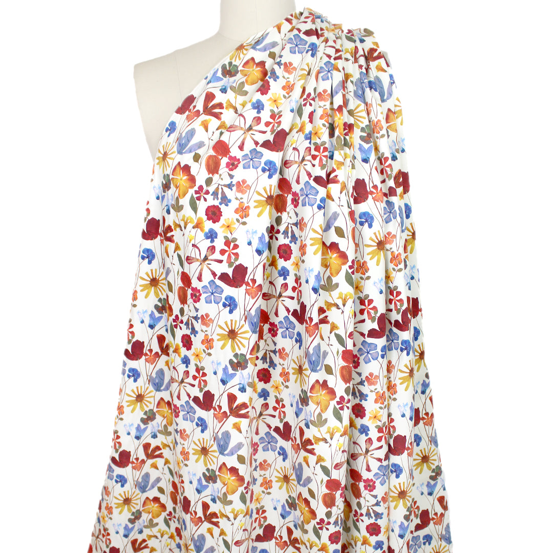 'pressed wildflowers' cotton stretch dressweight twill, BCI Cert.