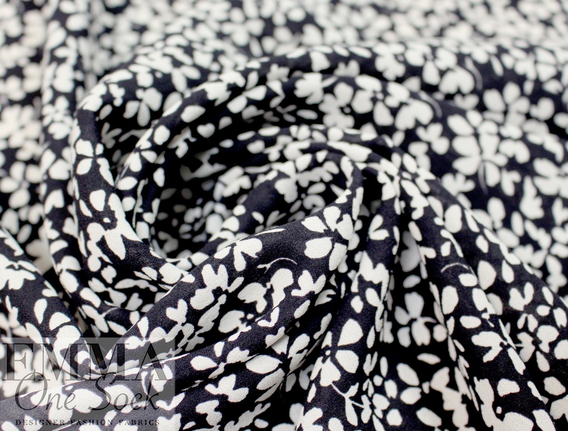 NY designer b/w floral stretch silk georgette 2.125 yd