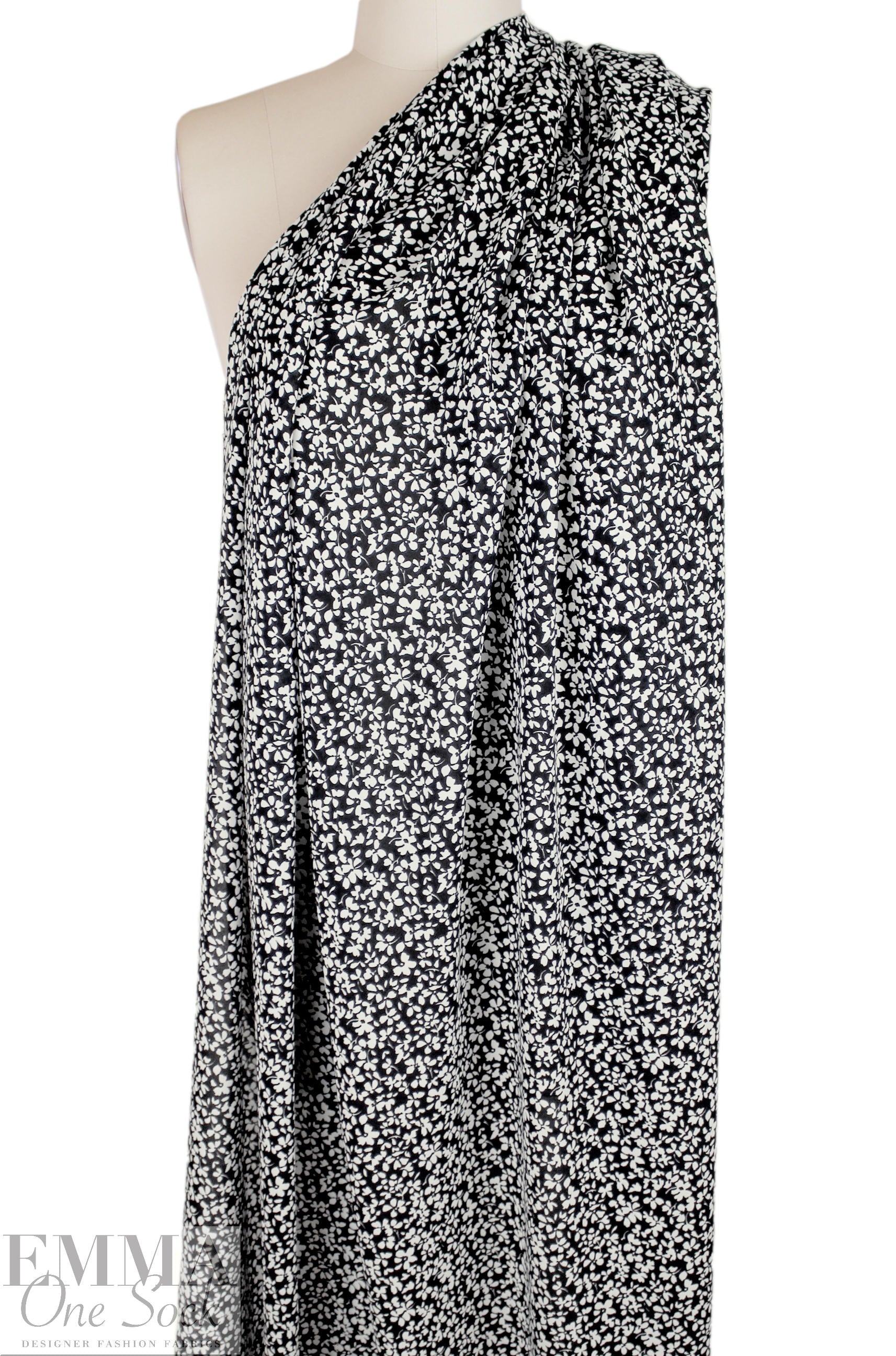NY designer b/w floral stretch silk georgette 2 yd