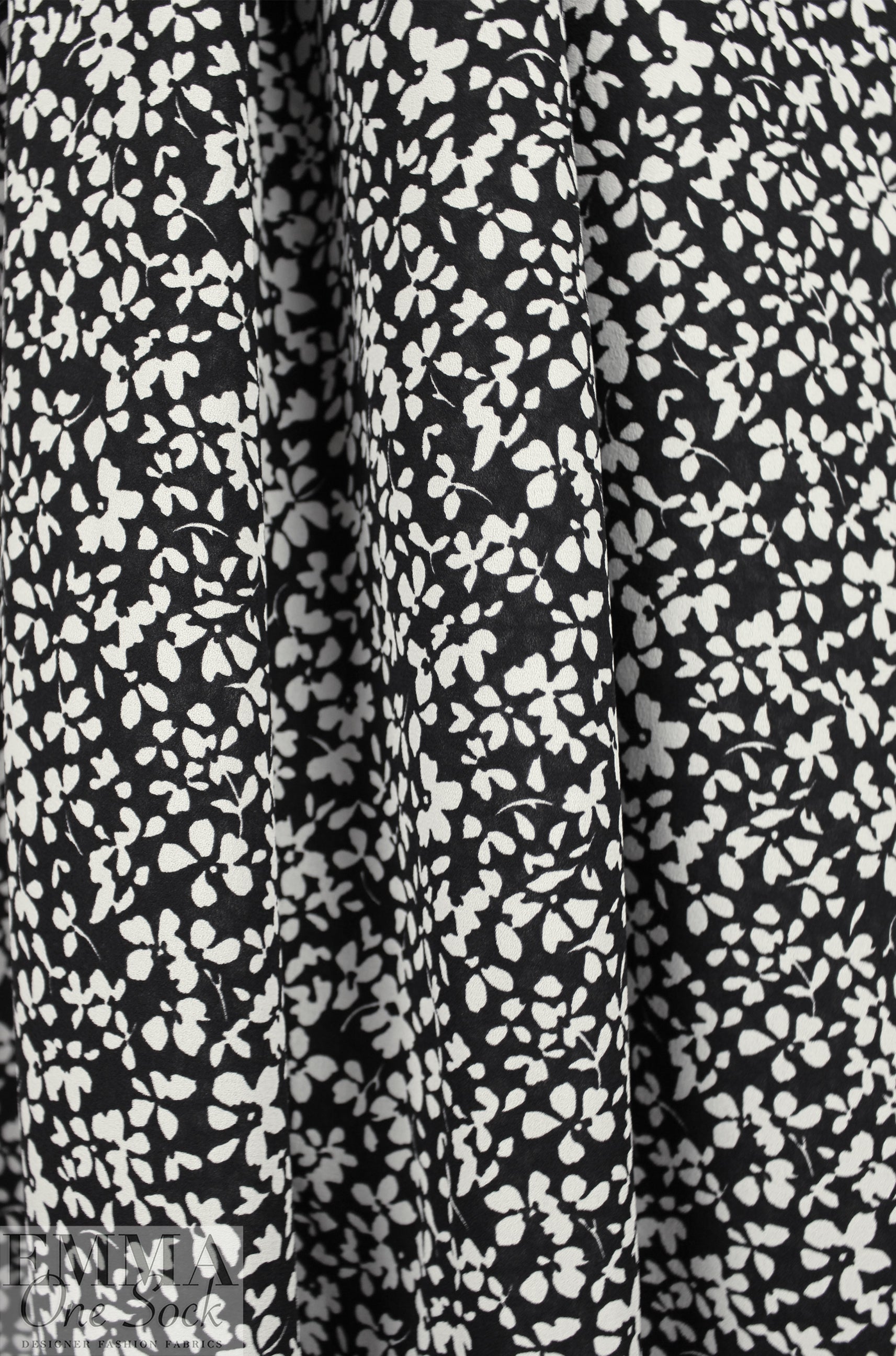 NY designer b/w floral stretch silk georgette 2.125 yd