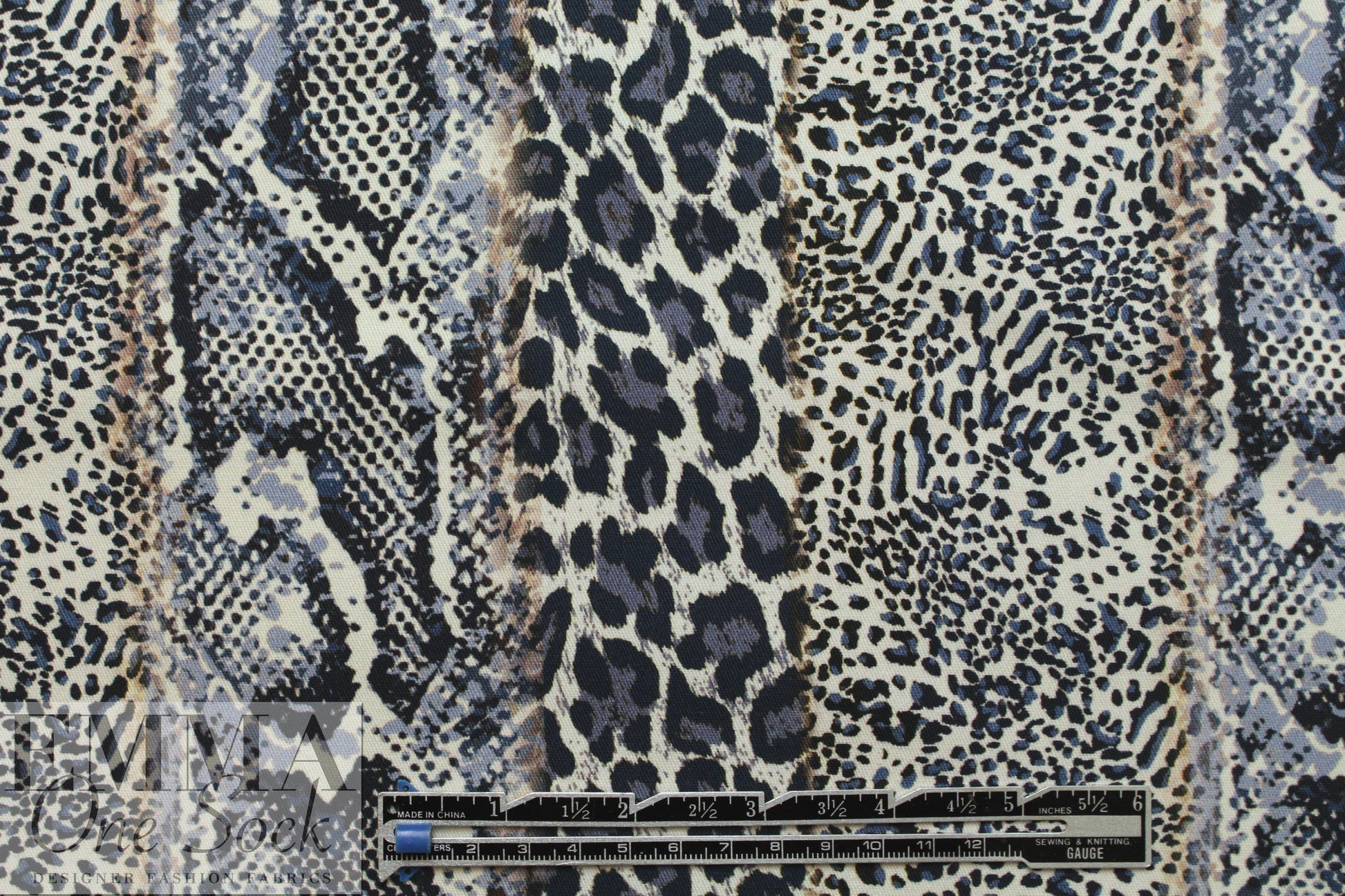 French animal print cotton stretch denim