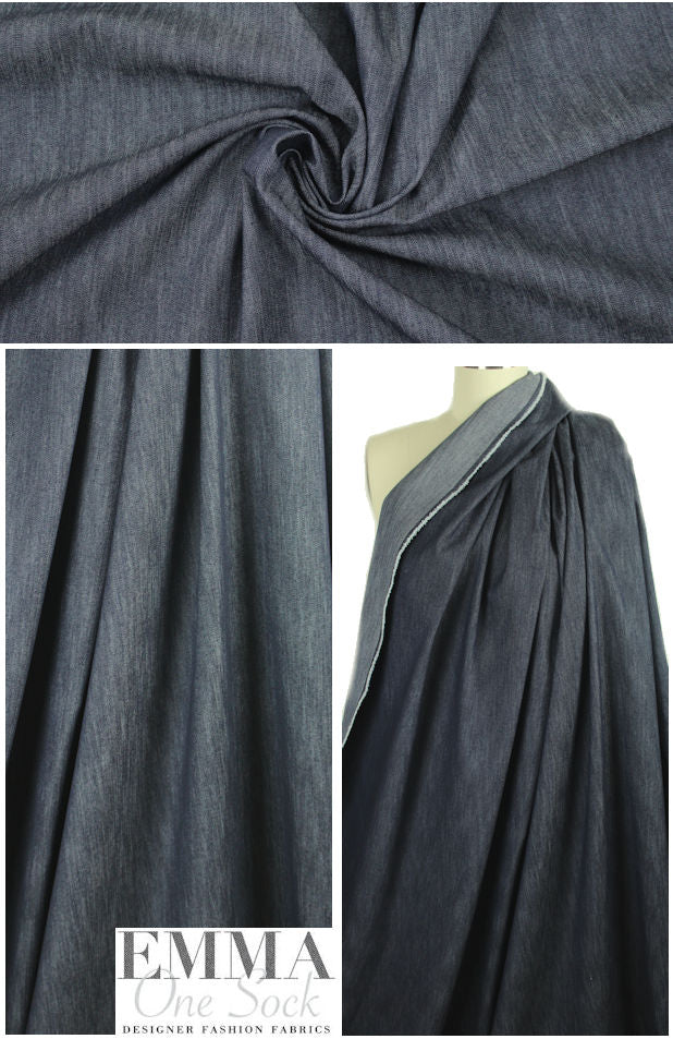 herringbone dark blue stretch denim 2 yds Minor Flaw