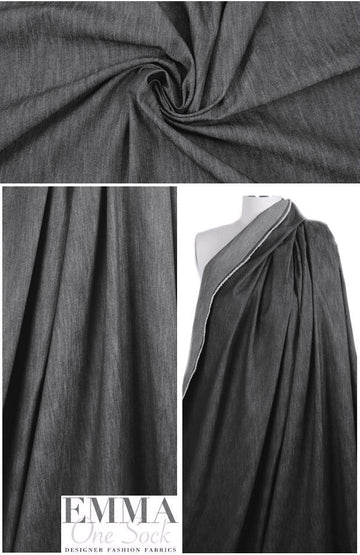 slub textured classic off black stretch denim 1.375 yds