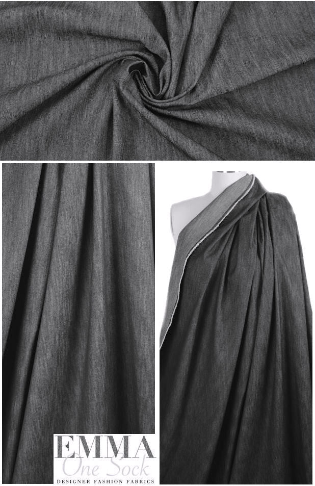 slub textured classic off black stretch denim 1.25 yds