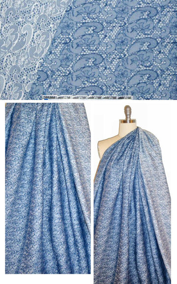 Italian lace design stretch jacquard - denim blue