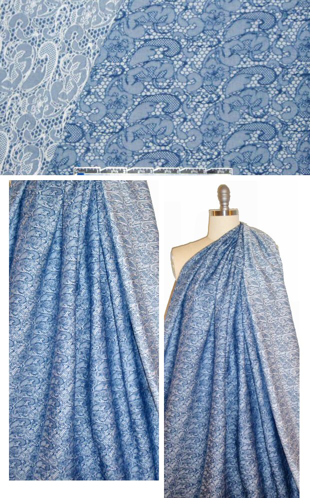 Italian lace design stretch jacquard - denim blue 1.4 yd