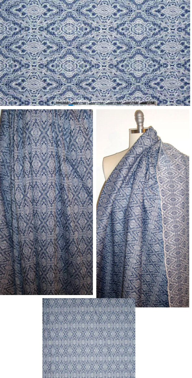 medallion stretch jacquard - denim/white