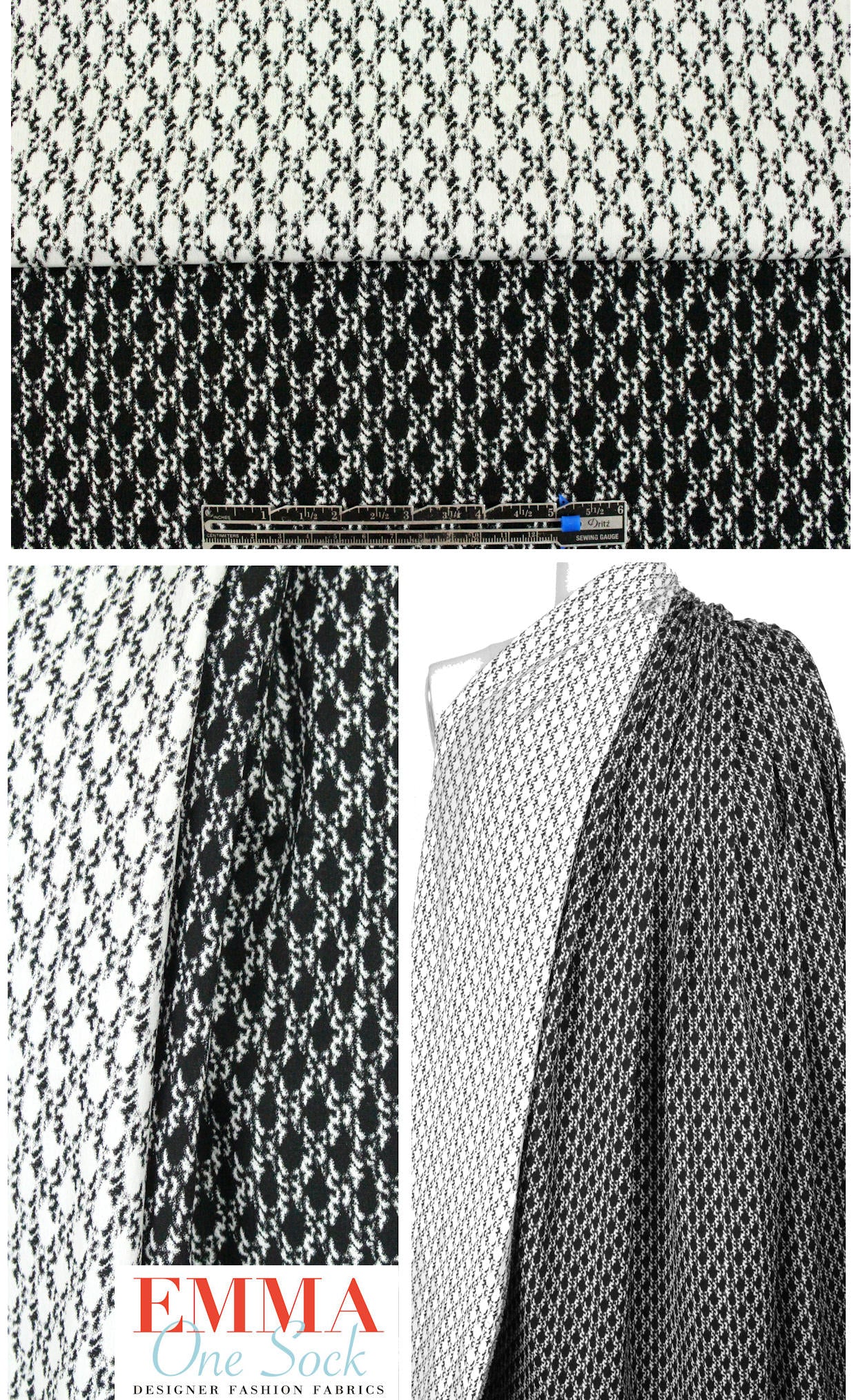 Japanese reversible stretch jacquard - b/w chain link 1.66 yd