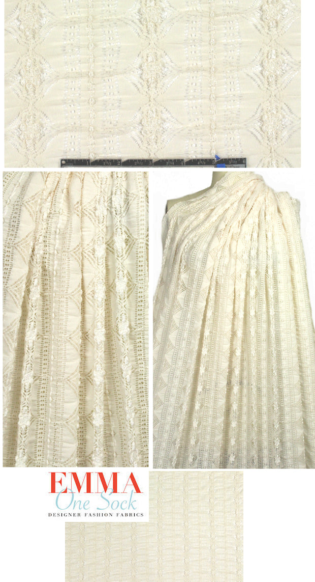 CA designer crinkle texture stretch lace - ivory