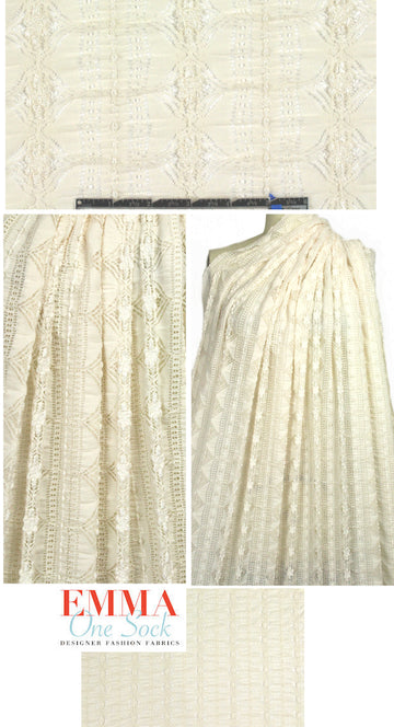 CA designer crinkle texture stretch lace - ivory