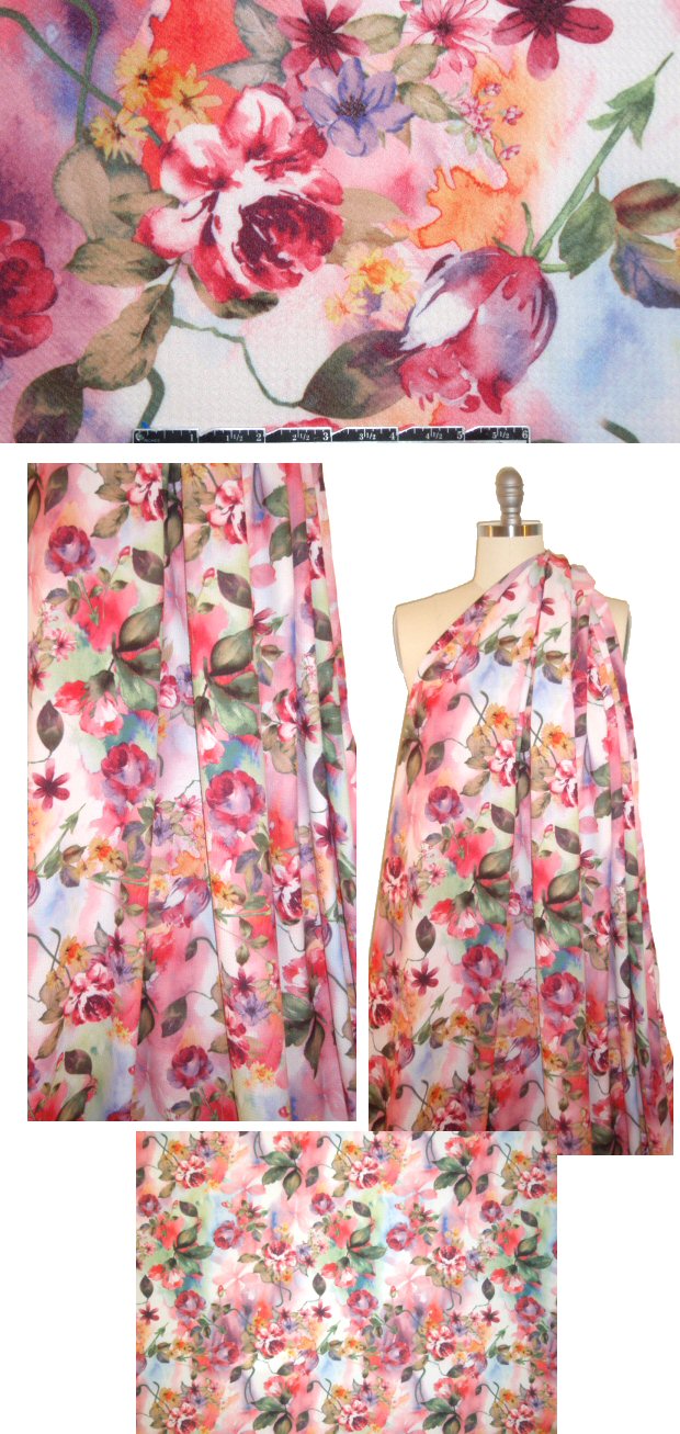 pique-textured floral printed knit - rouge/leaf 1.66 yd