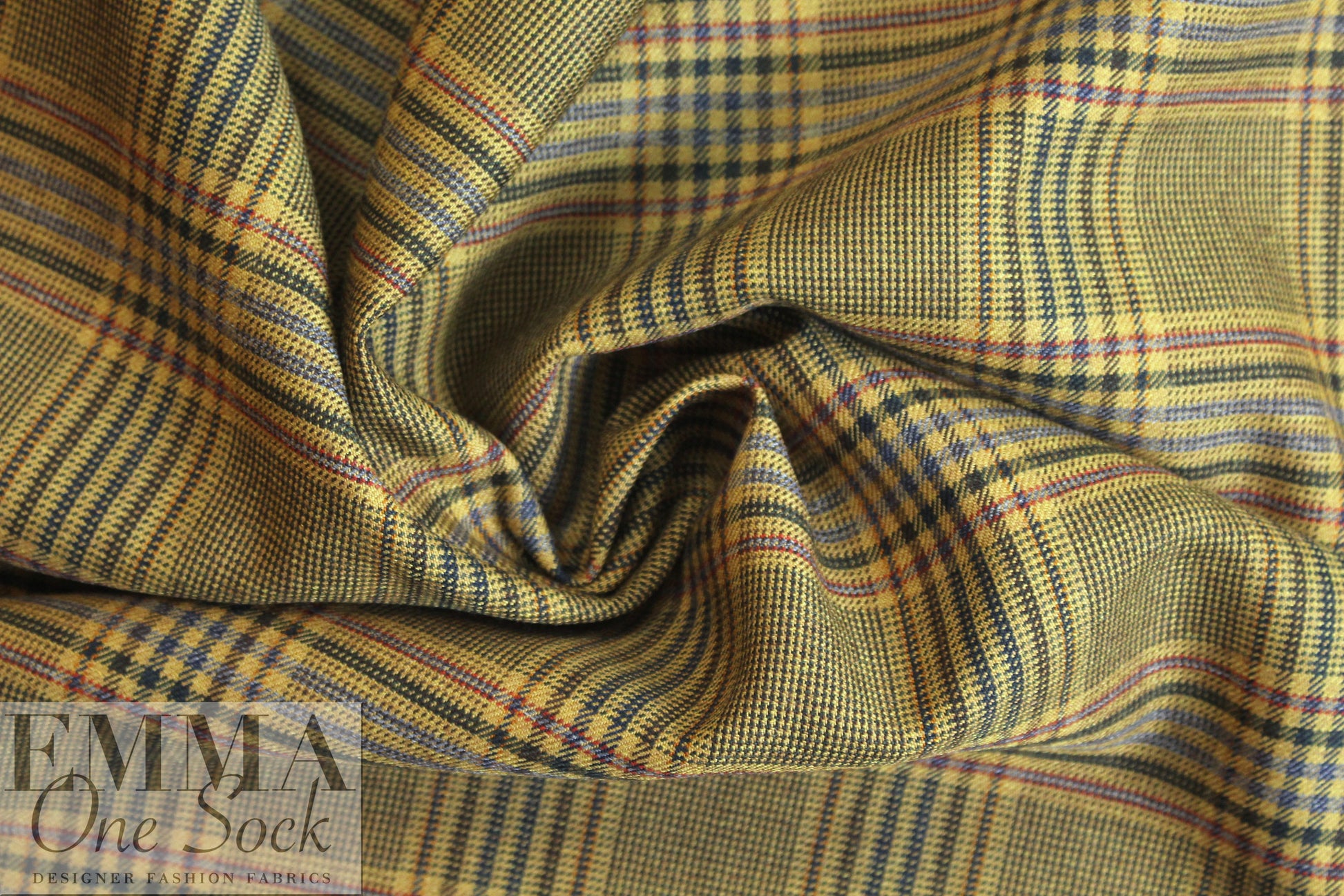 NY designer stretch yarn dyed plaid - camel glen plaid