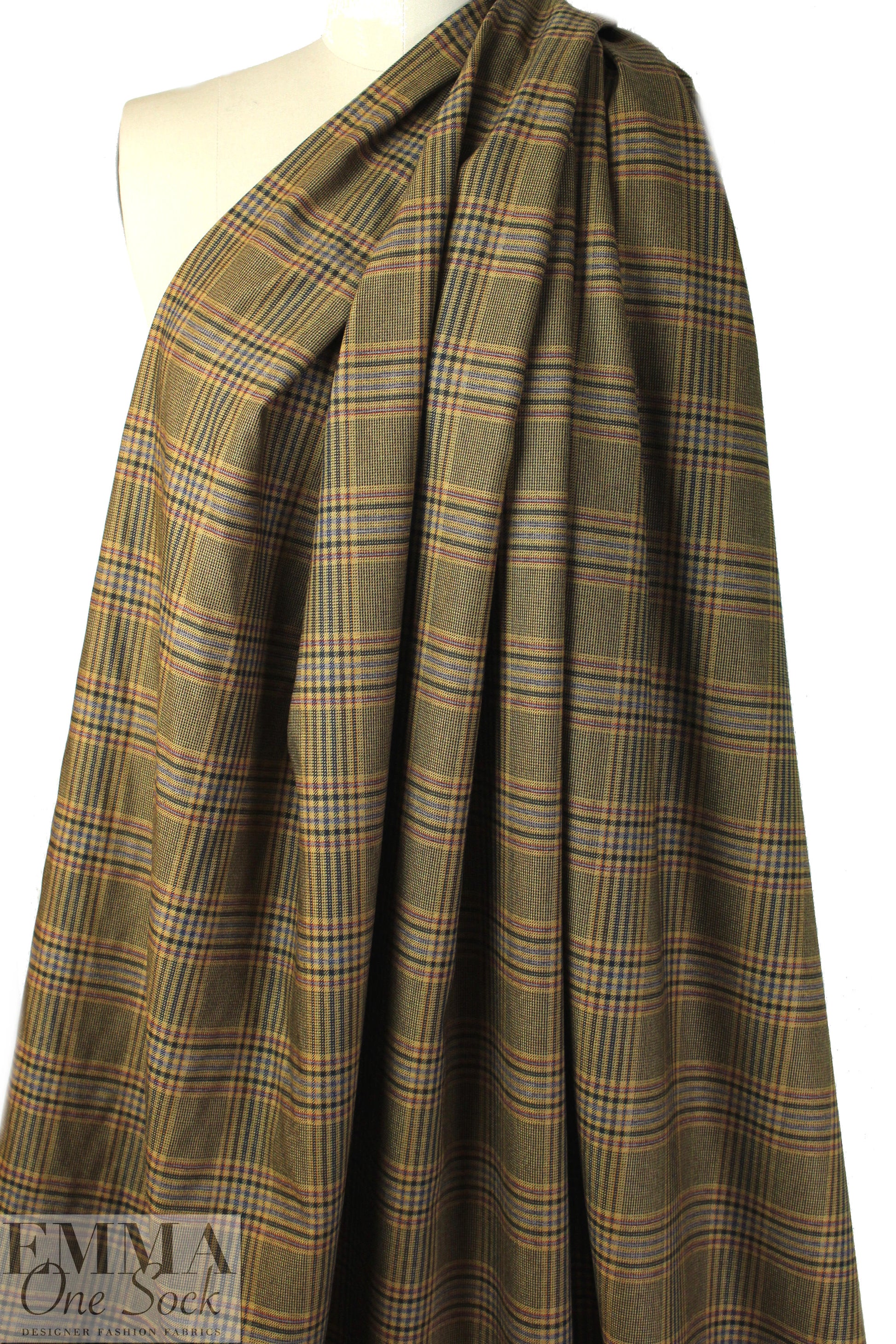 NY designer stretch yarn dyed plaid - camel glen plaid