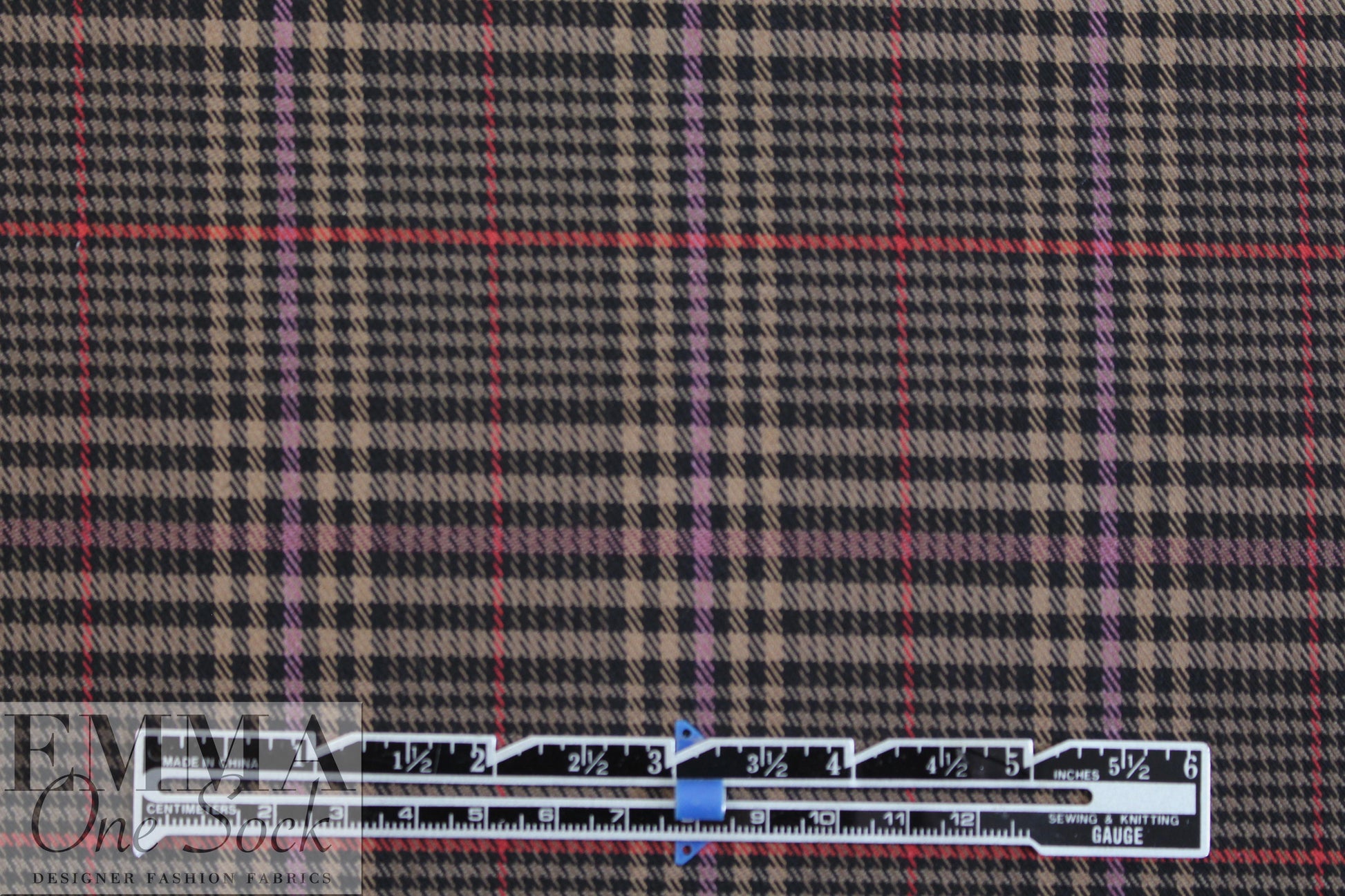 NY designer stretch yarn dyed plaid - camel/black/etc.