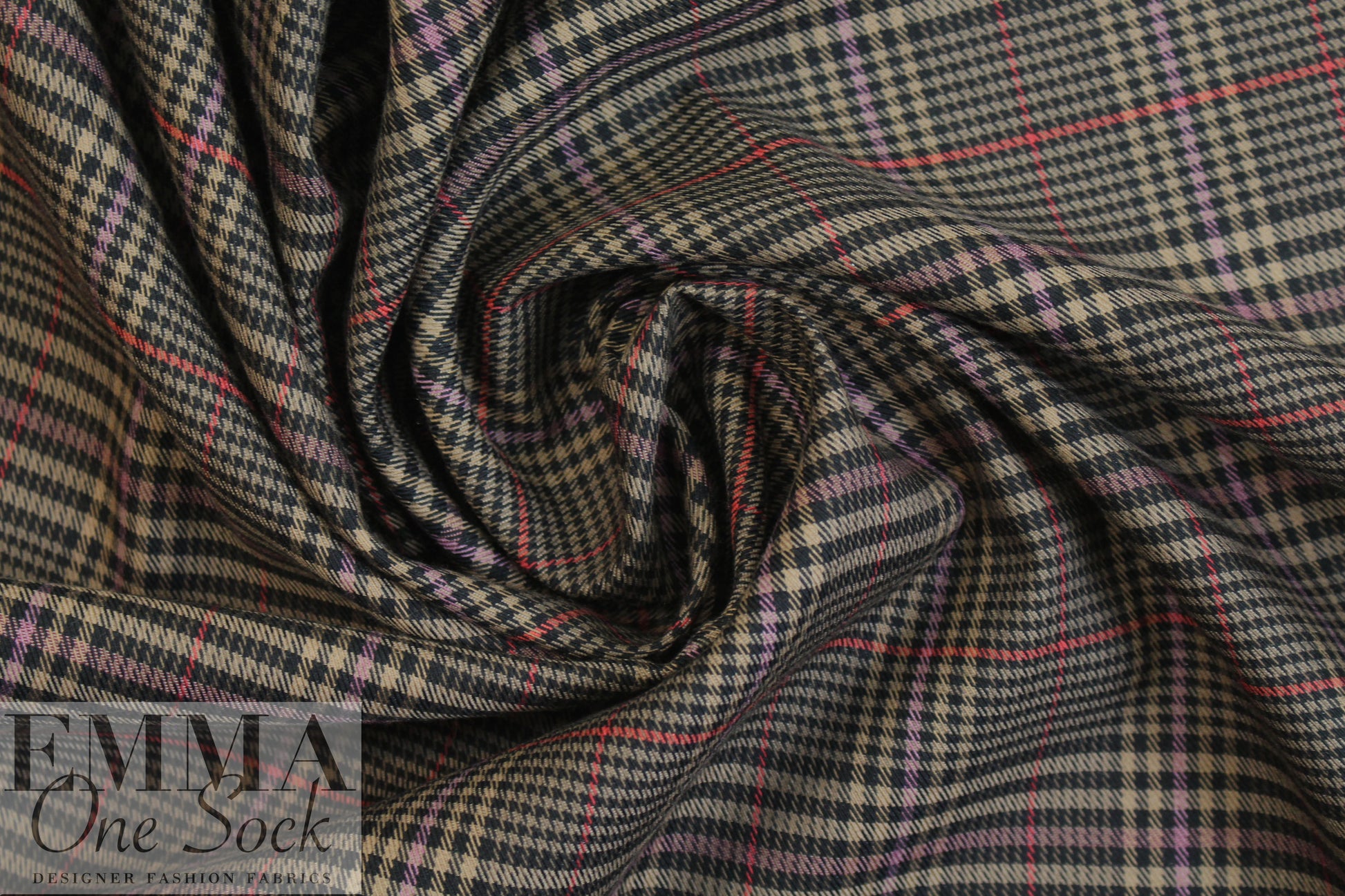 NY designer stretch yarn dyed plaid - camel/black/etc. 2.75 yds
