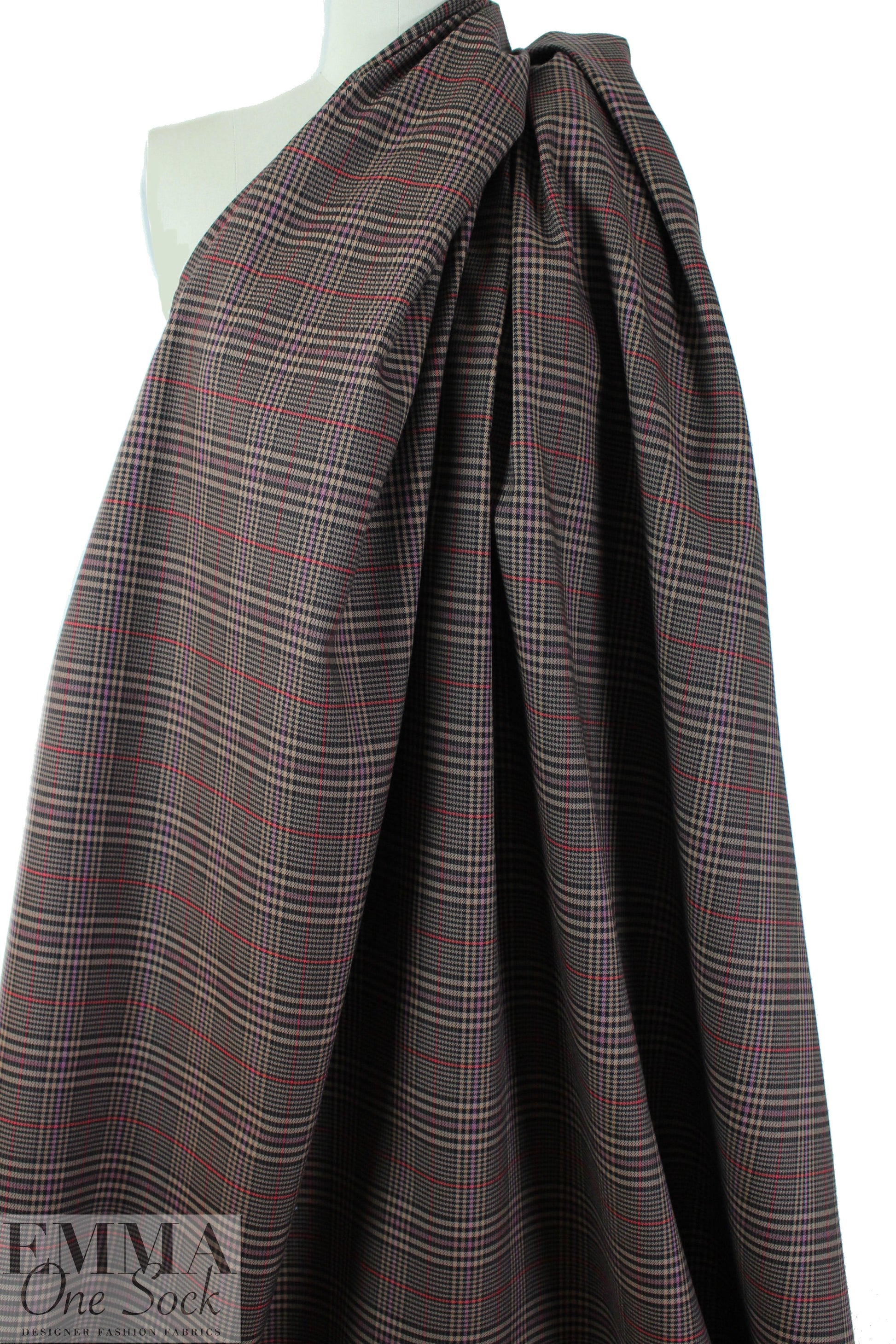 NY designer stretch yarn dyed plaid - camel/black/etc.