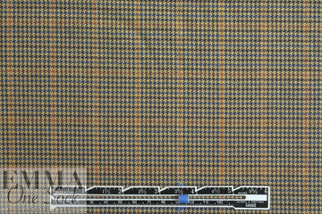 NY designer stretch yarn dyed plaid - camel houndstooth