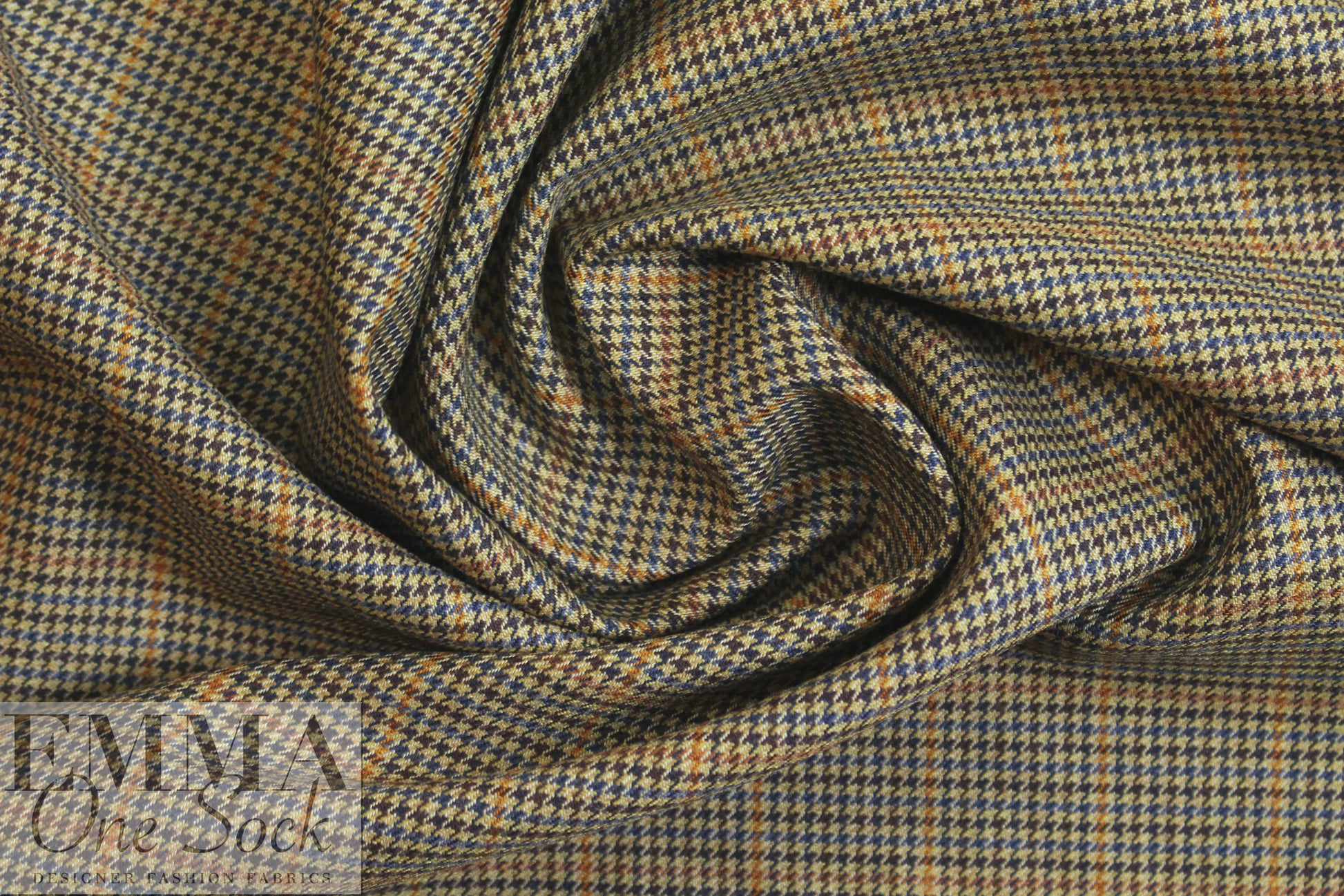 NY designer stretch yarn dyed plaid - camel houndstooth .625 yds