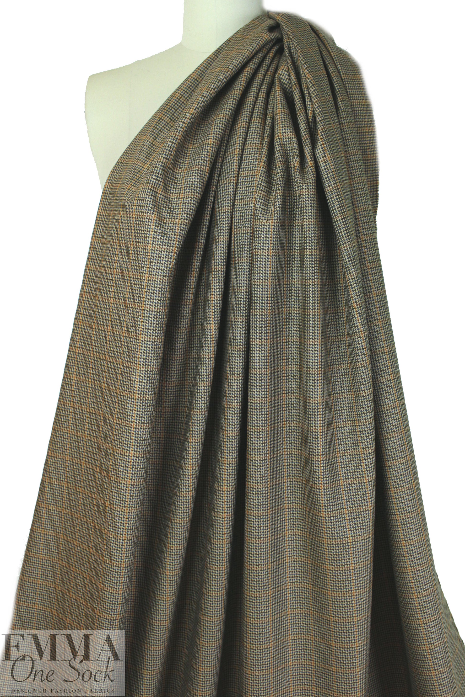 NY designer stretch yarn dyed plaid - camel houndstooth .625 yds