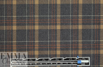 NY designer stretch yarn dyed plaid - charcoal/camel