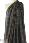 NY designer stretch yarn dyed plaid - charcoal/camel .75 yds