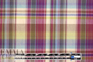 NY designer plum/olive yarn-dyed cotton stretch plaid 1.5 yd