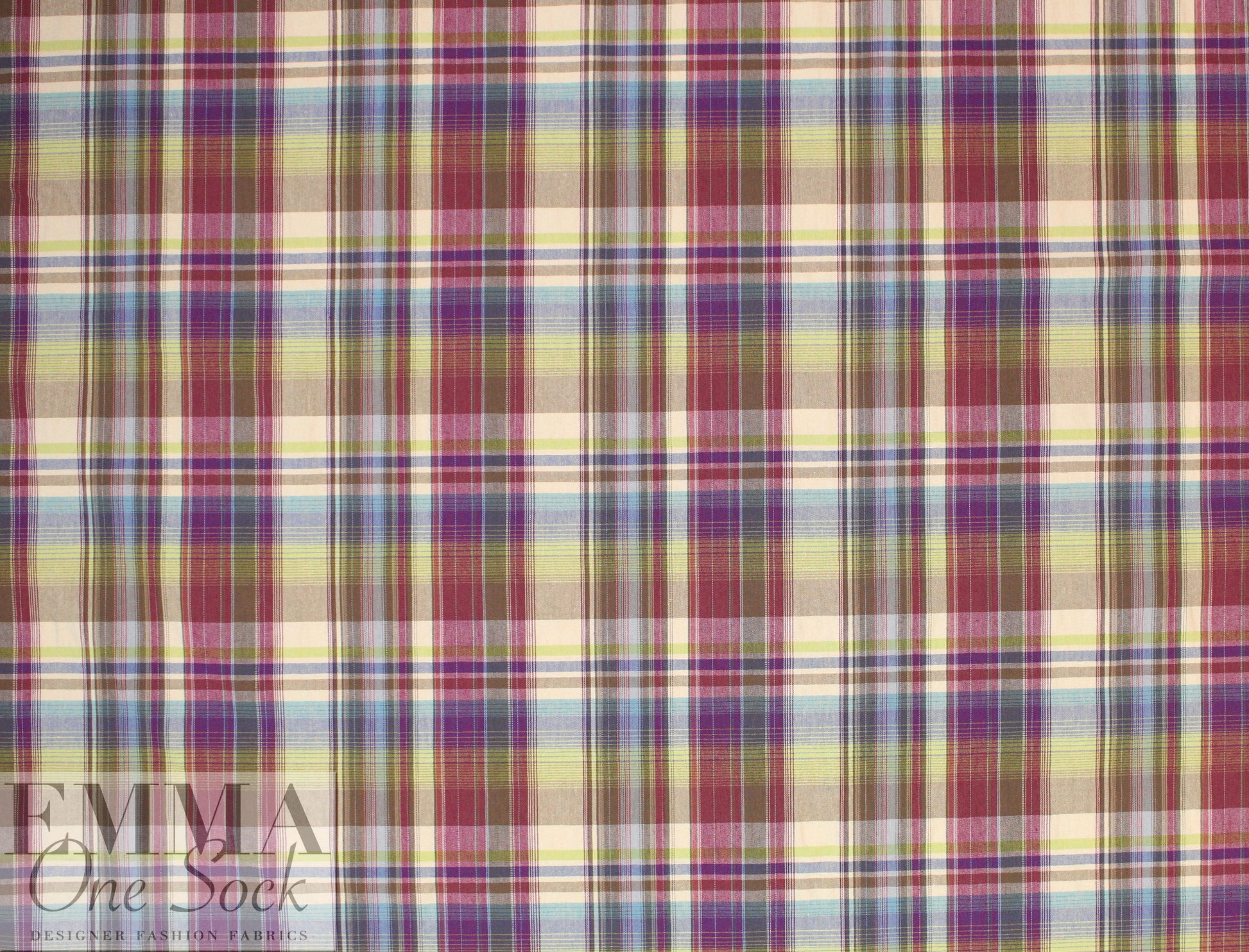NY designer plum/olive yarn-dyed cotton stretch plaid