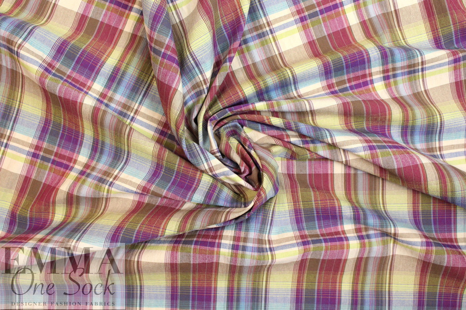 NY designer plum/olive yarn-dyed cotton stretch plaid