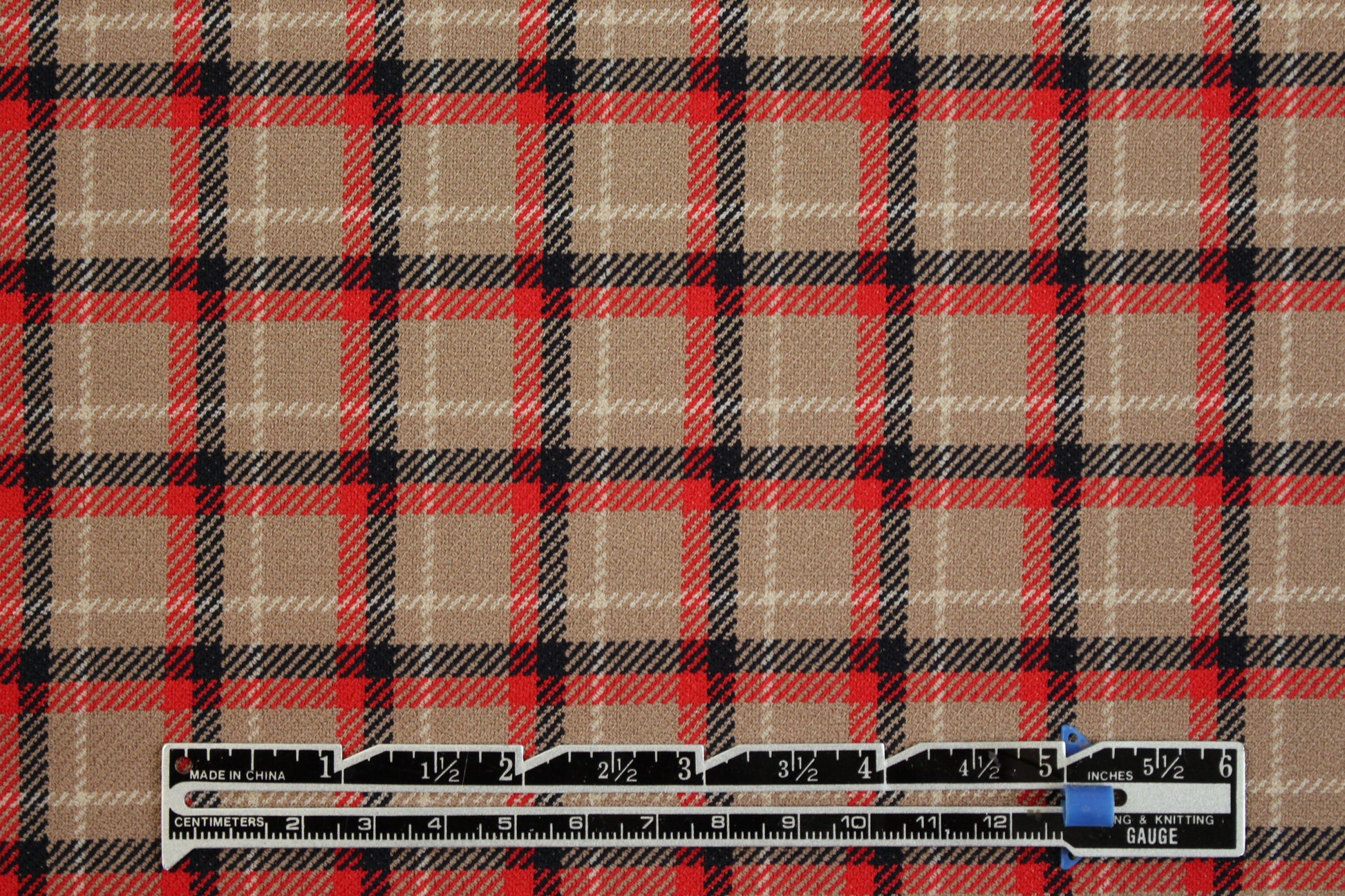NY designer stretch yarn dyed plaid - red/black/camel 2.5 yd