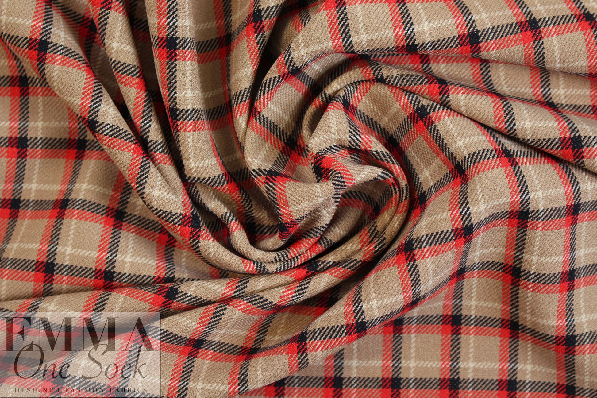 NY designer stretch yarn dyed plaid - red/black/camel 1.5 yds