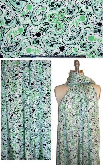 DKNY pretty paisley silk/lycra - mint/white/black 1.25 yd
