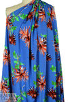 famous designer flower on blue silk stretch woven