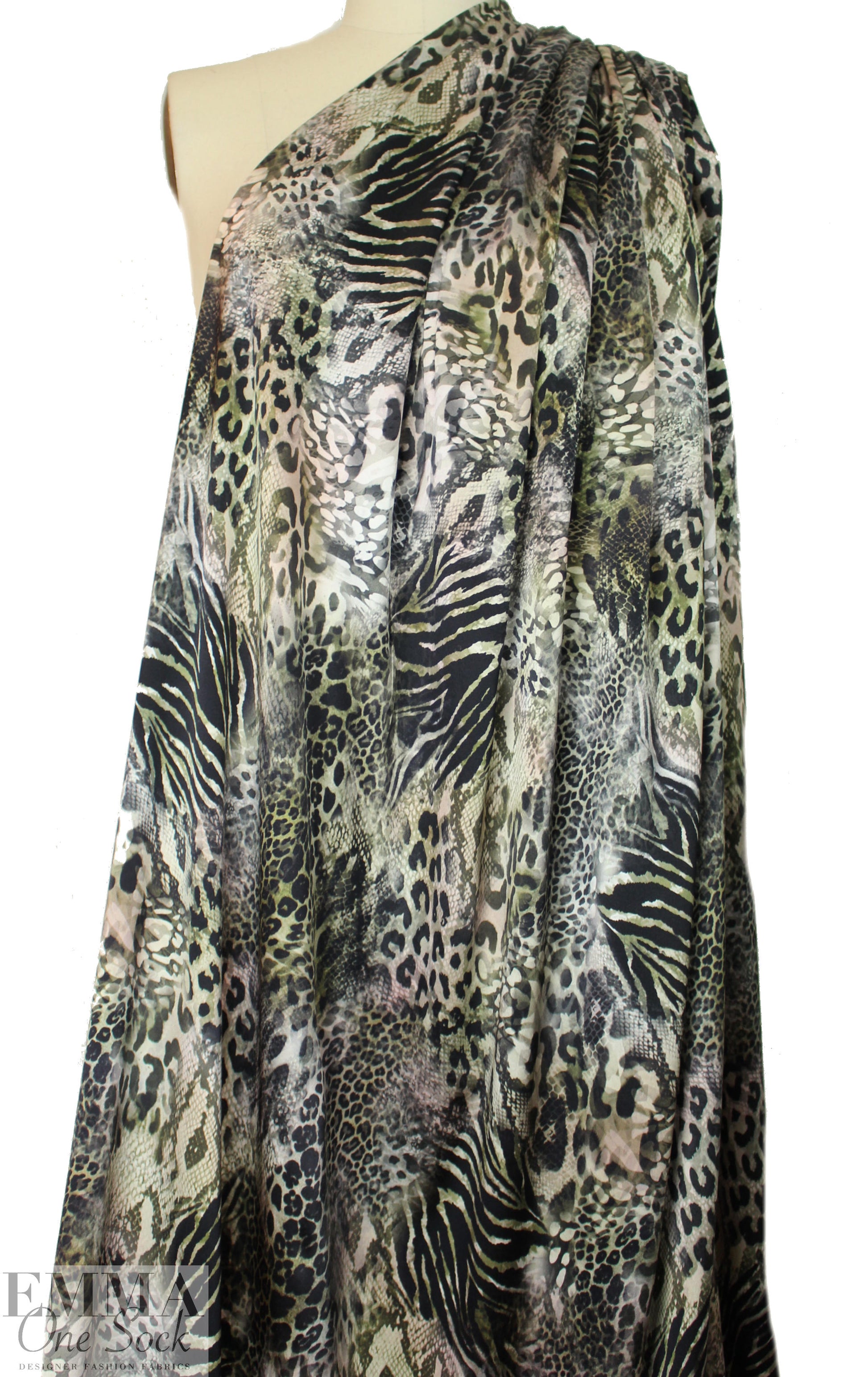 NY designer animal print montage silk stretch charmeuse