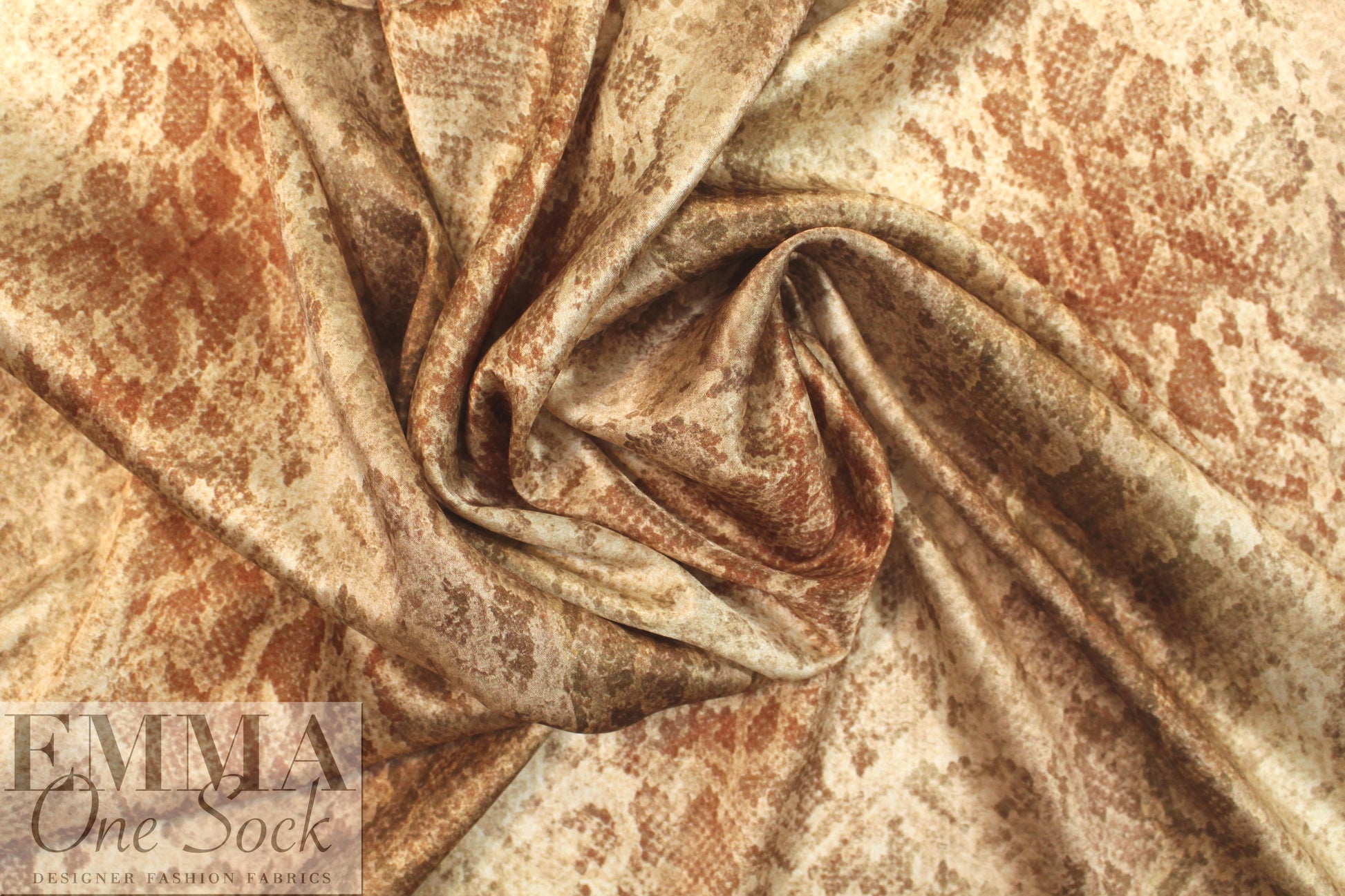 NY designer bronze python print silk stretch charmeuse