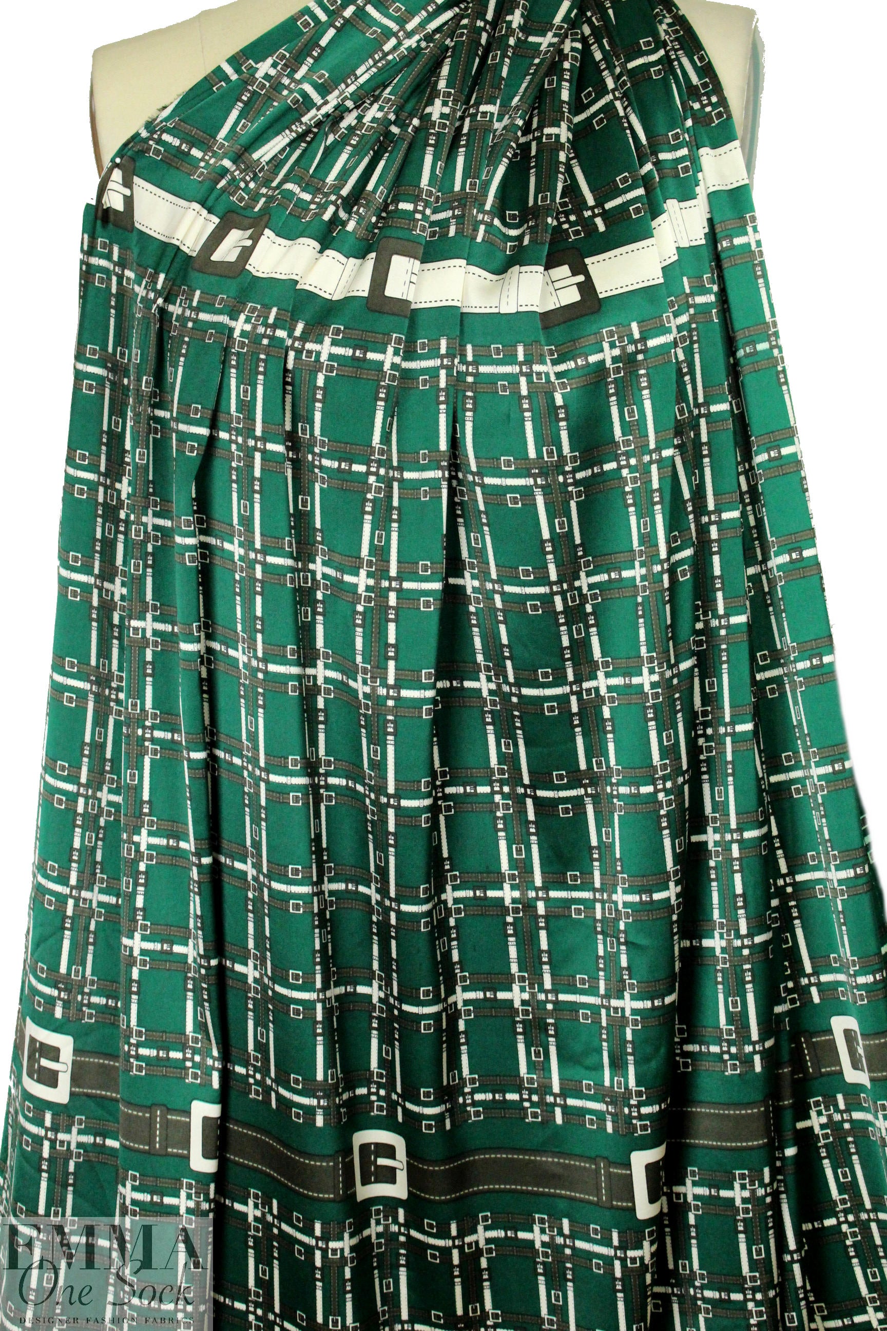 NY designer 'green belt' panel stretch silk charmeuse