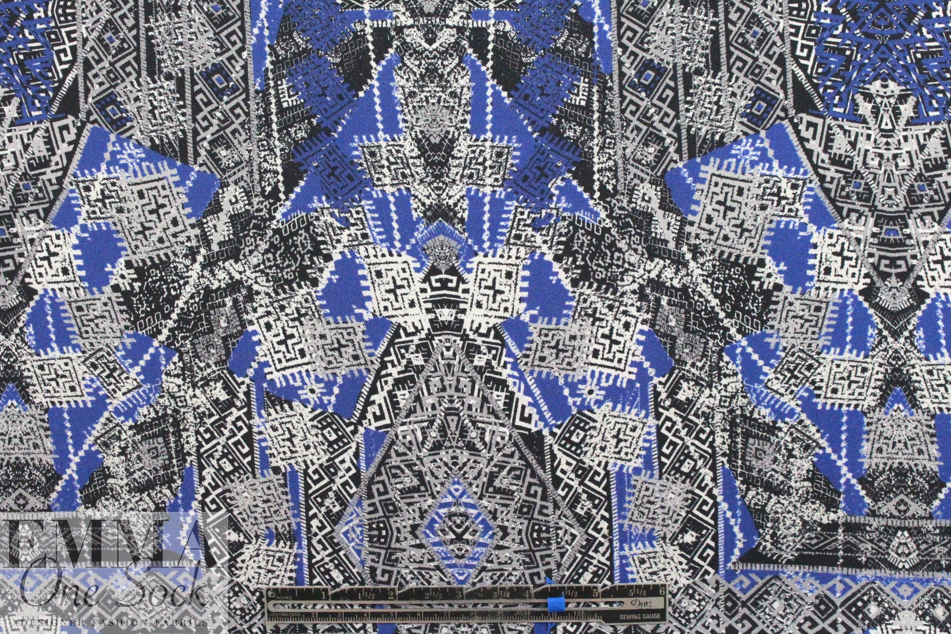 NY designer blue/black/silver stretch silk woven