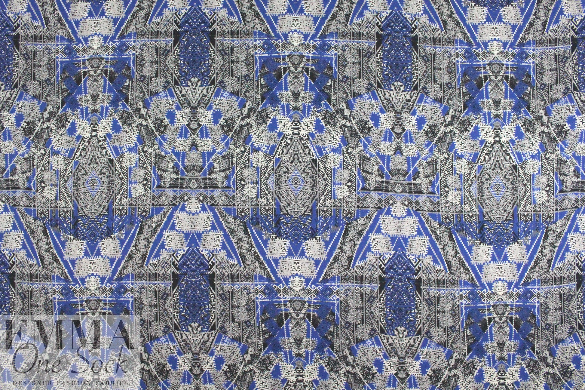 NY designer blue/black/silver stretch silk woven