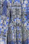 NY designer blue/black/silver stretch silk woven