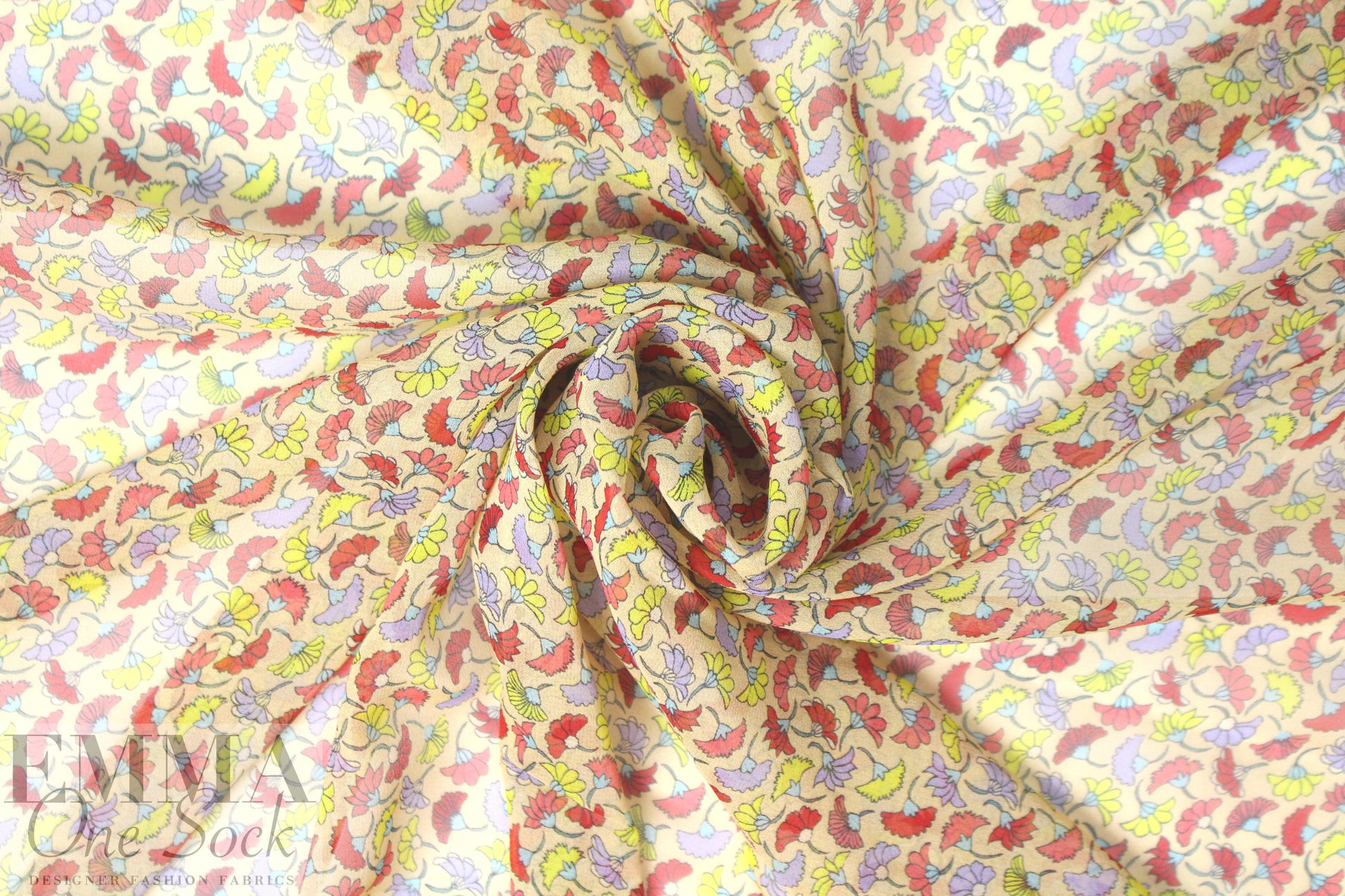 Italian peach blush floral stretch silk chiffon 1 yard